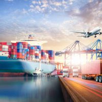 Global business logistics import export background and container cargo freight ship transport concept